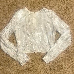 Sequin white long sleeve top